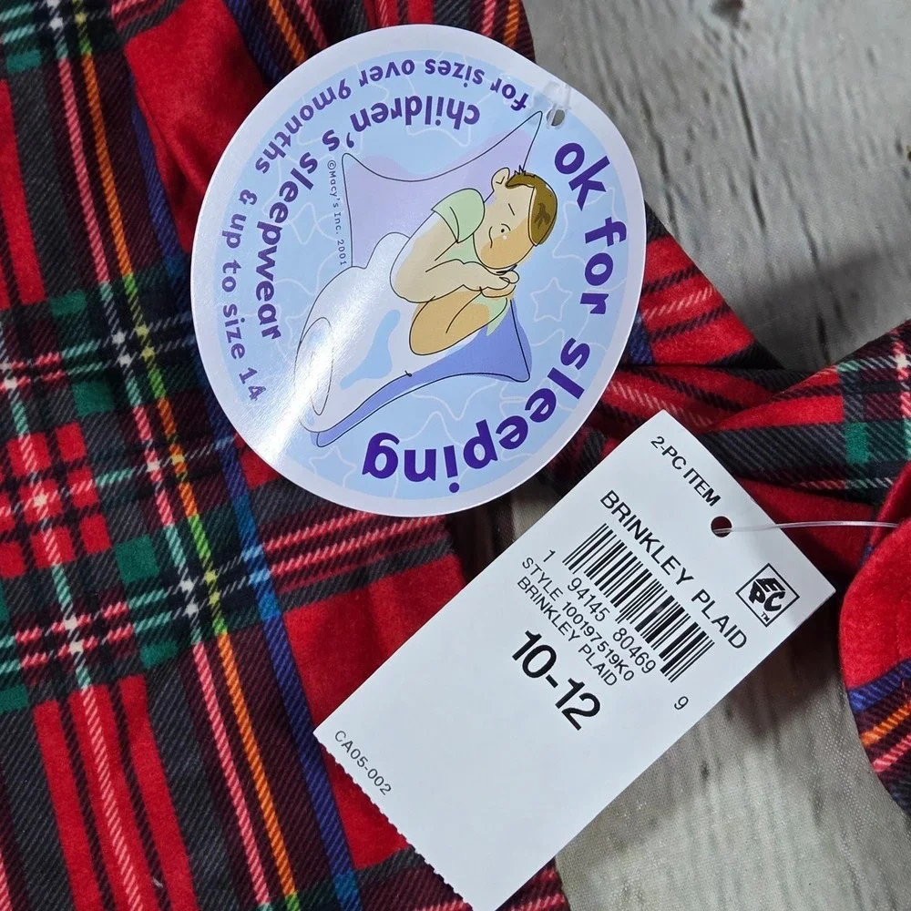 Holiday Lane Kids L 10-12 Brinkley Plaid Pajama Set Red Green Tartan NEW